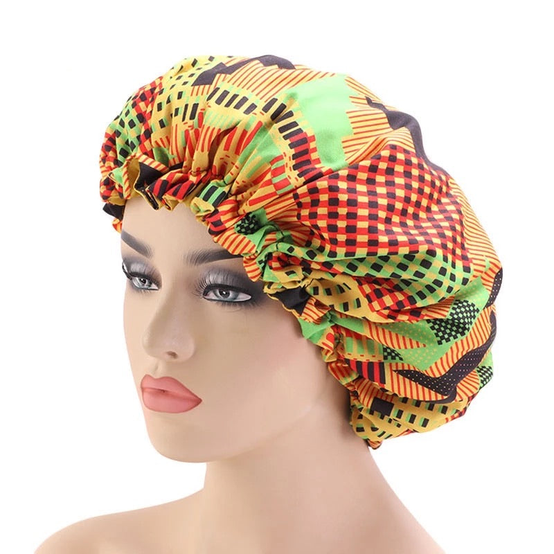 African Print Satin-Lined Brown Houndstooth Linen Cotton Headwrap