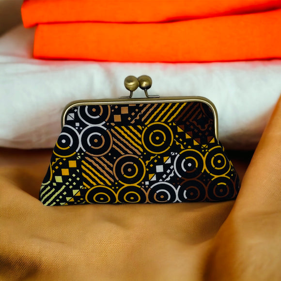 Brown African Print Clutch with Ball Clasp Closure