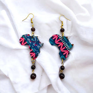 Dark Blue African Map Drop Earrings