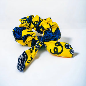 Blue & Yellow African Bunny Ears Scrunchies