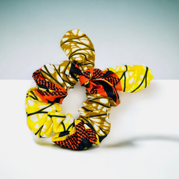 Orange & Yellow Ankara Bunny Ears Scrunchies