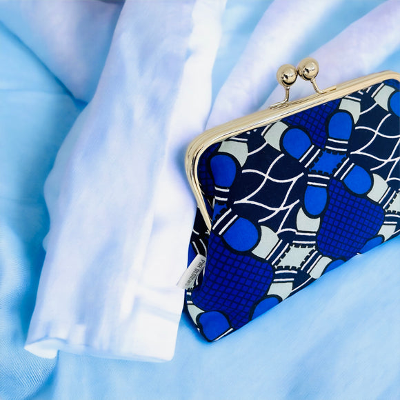 Blue African Print Clutch with Ball Clasp Closure