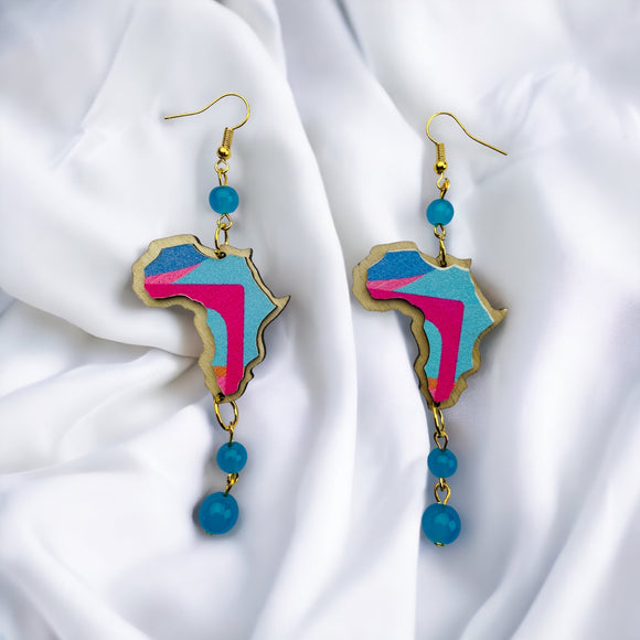 Light Blue African Map Drop Earrings