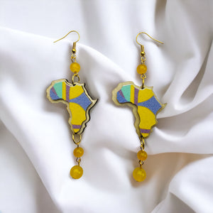 Yellow African Map Drop Earrings