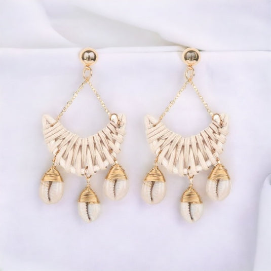 Moon Shape Cowire Shell Earrings.