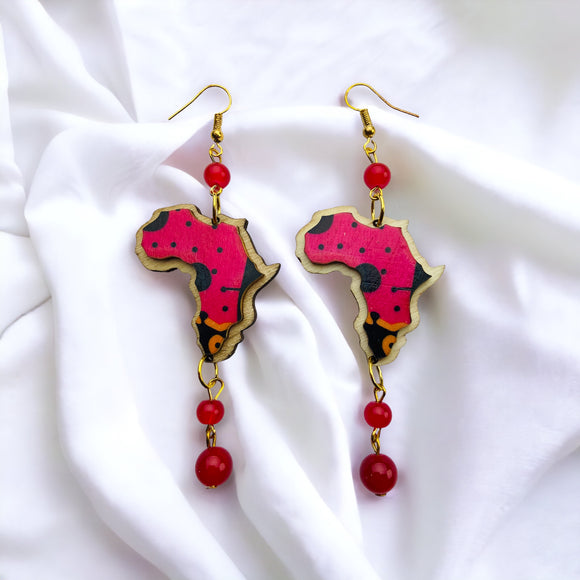 Red African Map Drop Earrings