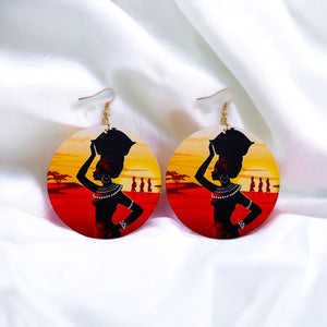 Circle Wooden Tribal Women Sunset Earrings