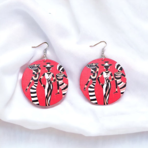 Circle Wooden Tribal Women Earrings