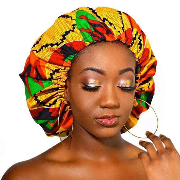 African Print Satin Lined Bonnet Cap